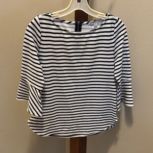 Green Envelope Black and White Striped Long Sleeve Top